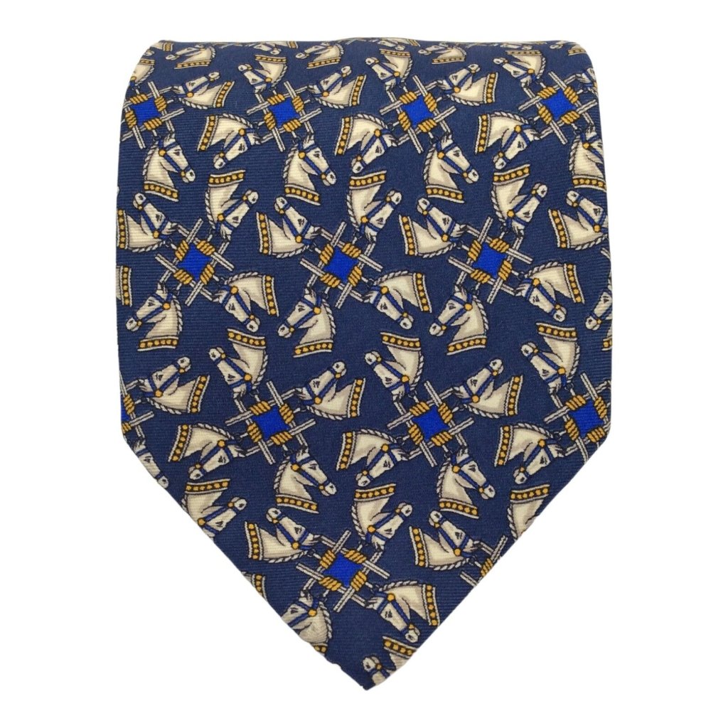 Renato Balestra Blue Horse Head Printed Silk Tie Made In Italy 58"/3".3/4 Ex Cd